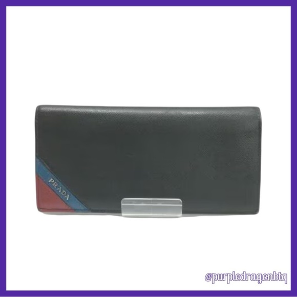 PRADA SAFFIANO STRIPE BLACK LEATHER WALLET NERO OCEANO - Picture 3 of 5